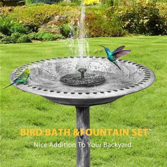 Polyresin Antique Outdoor Gray Garden Bird Bath and Solar Powered - Picture 3 of 7